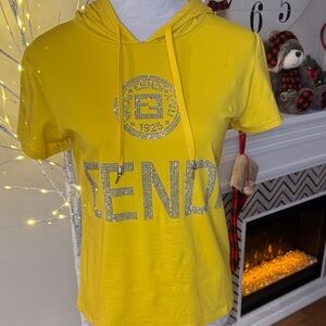 EENDI Women's Vibrant Yellow Hoodie with Sparkling Silver Accents